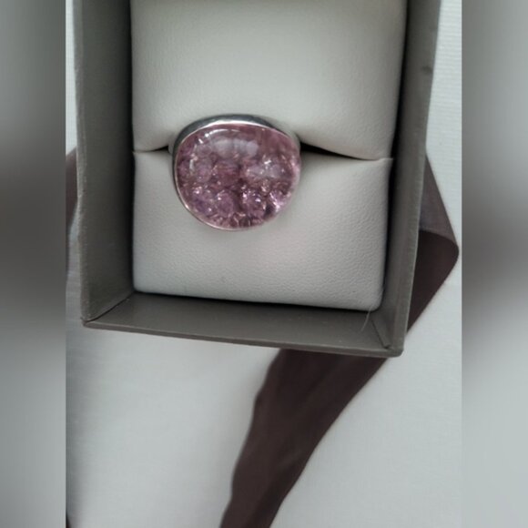 Pink Pave Design Dome Ring 925 Sterling Silver - Picture 9 of 13